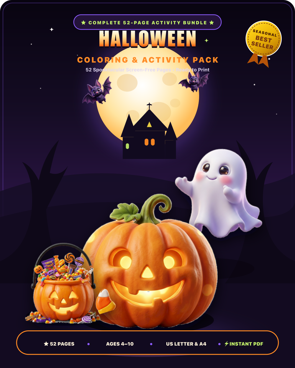 Halloween Coloring & Activity Pack Bundle Cover